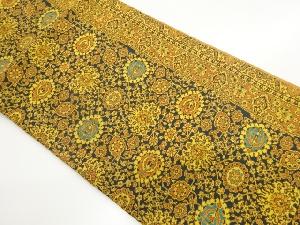 華文に花々模様織出し開き名古屋帯（額縁仕立て）